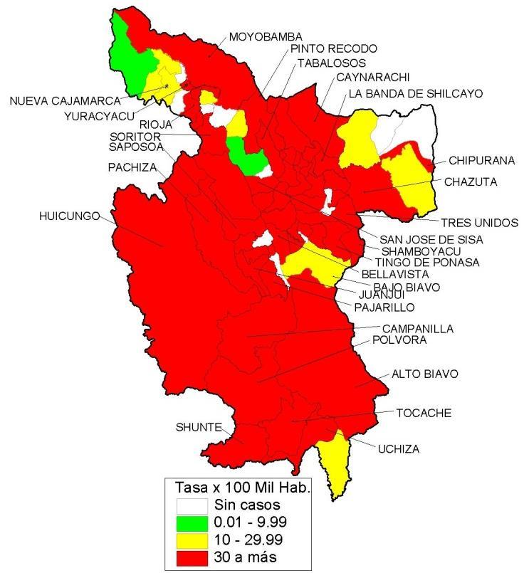 Índice Aédico setiembre 2014* Distritos: Tarapoto Banda de Shilcayo Soritor San Martín de Alao Saposoa Calzada % de viviendas con acceso de agua potable por departamento** Fuente: