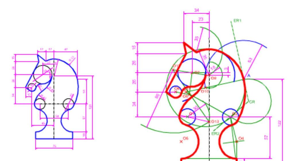 4.2. Tangencias entre circunferencias Herramientas tradicionales de dibujo. Pieza ajedrez.