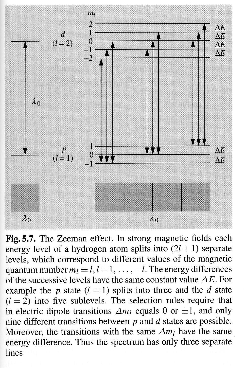 Transiciones entre niveles de energía: Números cuánticosy Reglas de selección Nivel de energía caracterizados por nlms n: número cuántico principal, energia del nivel l: momento angular, 0, 1, 2, n-1