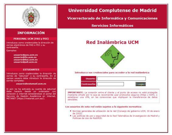 Red inalámbrica UCM Para conectarse a la red WiFi del campus hay que disponer de una dirección de correo electrónico de la Universidad.