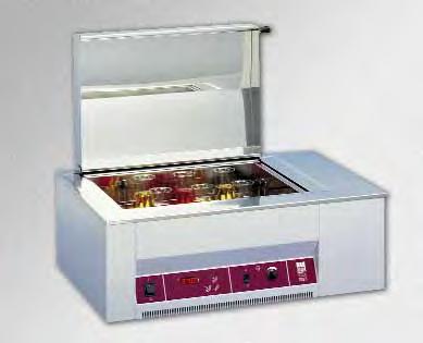 Baños termostáticos Display digital lector de temperatura. Temperaura regulable desde ambiente +5ºC hasta 99,9ºC. Estabilidad de temperatura ±0,1ºC. Incrementos de temperatura: 0,1ºC.