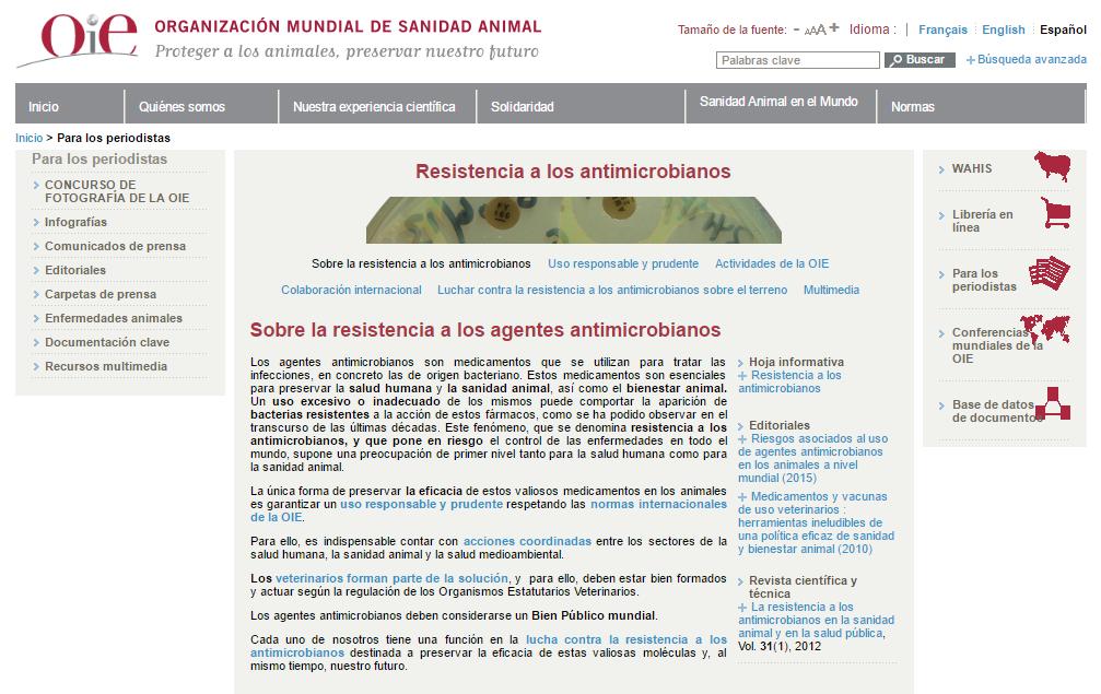 Micrositio dedicado a la resistencia a los antimicrobianos en nuestro sitio web: www.oie.