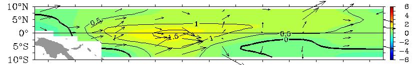 4 (área monitoreada por la NOAA para la alerta del evento Niño Global), asimismo, la configuración de las anomalías positivas de TSM desde el 20 de marzo viene mostrando una extensión de sus