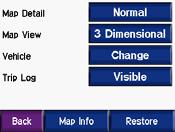 Vista del mapa: cambia la perspectiva del mapa. Track arriba: muestra el mapa en dos dimensiones (2D) con la dirección del desplazamiento en la parte superior.