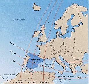 3. Factors geogràfics (la latitud, la posició geogràfica i la topografia). La latitud. La Península Ibèrica es troba en latituds mitjanes.