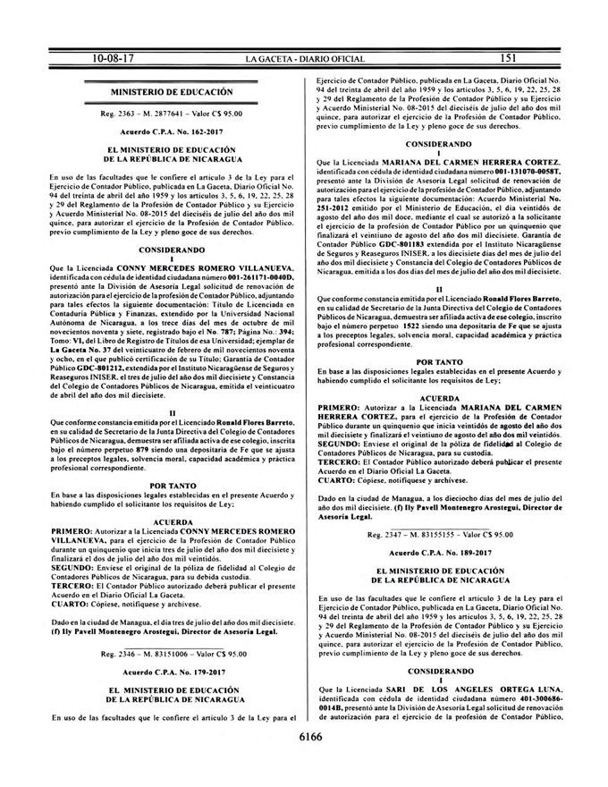 MINISTERIO DE EDUCACIÓN Re. 2363 - M. 2877641 - Valor C$ 95.00 Acuerdo C.P.A. No.