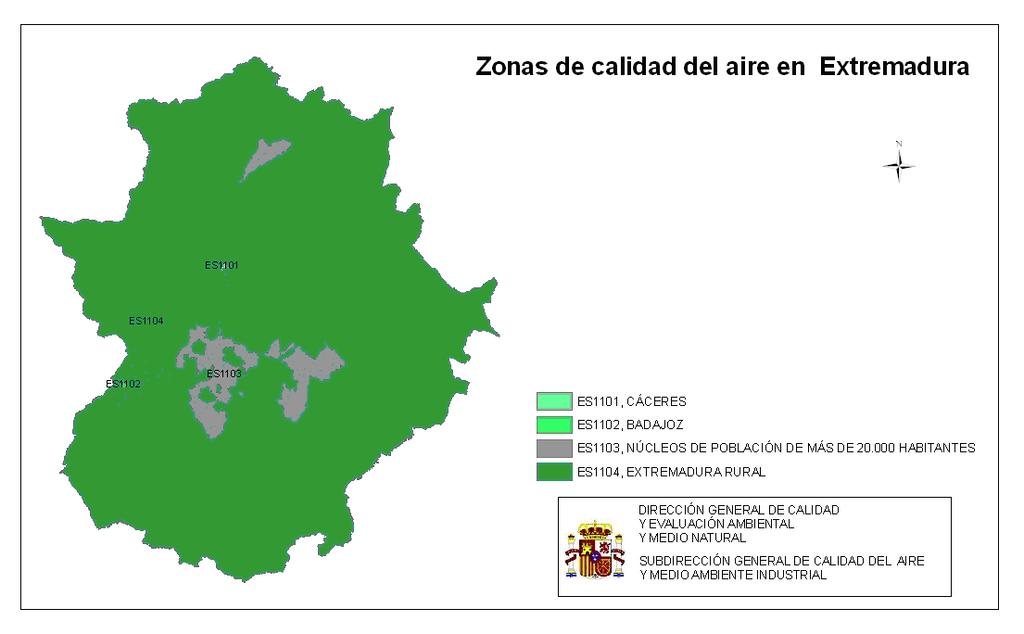 Zonas para la evaluación de 2 ; NO 2 ; PM10; PM2,5; C 6 H 6 ; CO; O 3 ; Pb; Benzo(a)Pireno y Metales Código Nombre de la zona Contaminante Tipo ES1101 ES1102 ES1103 ES1104 Cáceres Badajoz