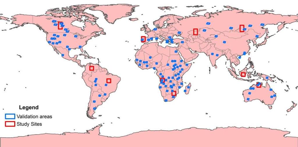 Validation datasets 236 Pairs of Landsat TM/ETM+ images have been processed to generate validation files: 122 pairs for spatial validation (blue). 112 pairs for temporal validation (red).