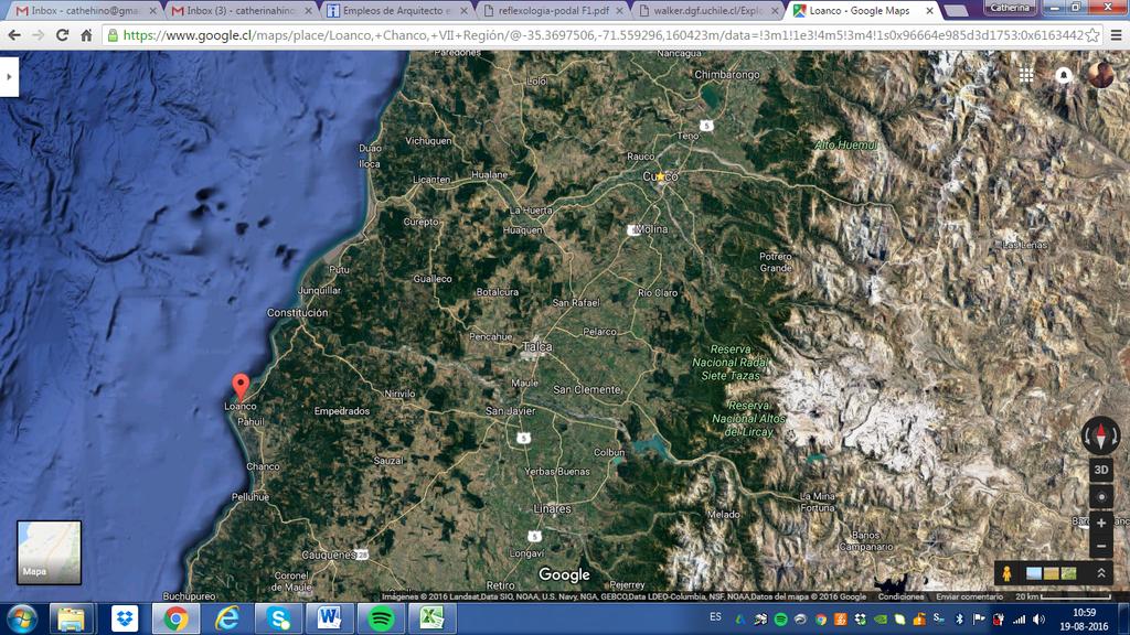 Caracterización de vientos y potencial eólico de zonas claves de la Región del Maule 2. Loanco (Cordillera de la Costa) Imagen 5: Ubicación localidad de Loanco. Fuente: Google Earth.