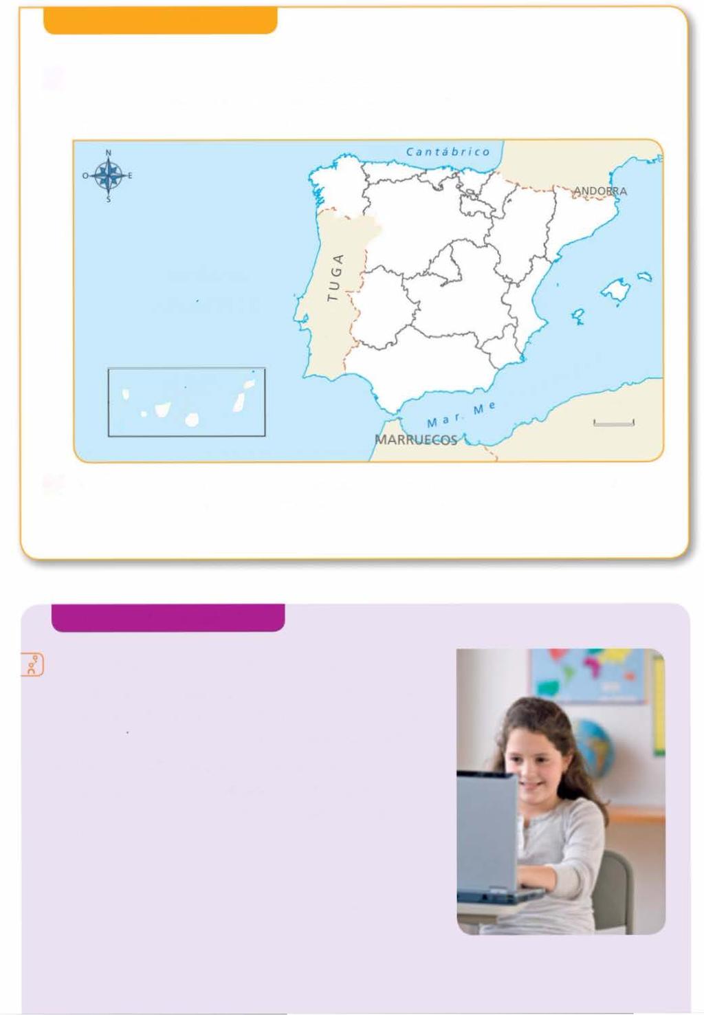 Explora tu Comunidad Q Calca en tu cuaderno el mapa político de España y colorea tu Comunidad. Después, escribe sobre el mapa el nombre de las Comunidades y Ciudades Autónomas de España.