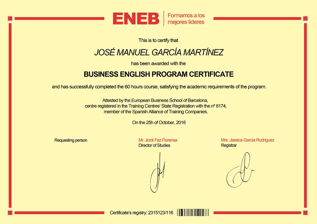 La titulación del Business English Program se obtiene al aprobar el curso opcional de inglés que ENEB ofrece con todos sus Posgrados.