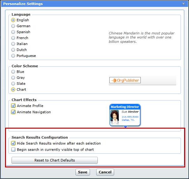 Configuración de la vista de búsqueda para varios navegadores Si el administrador ha habilitado esta opción, es posible buscar campos en un organigrama para varios navegadores/de Silverlight