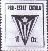1937 -Pro-Estat Catalá - dentado 11 86 A69 azul en papel ocre 10 cts R 87 A69 azul en papel salmon 25 cts R 88 A69