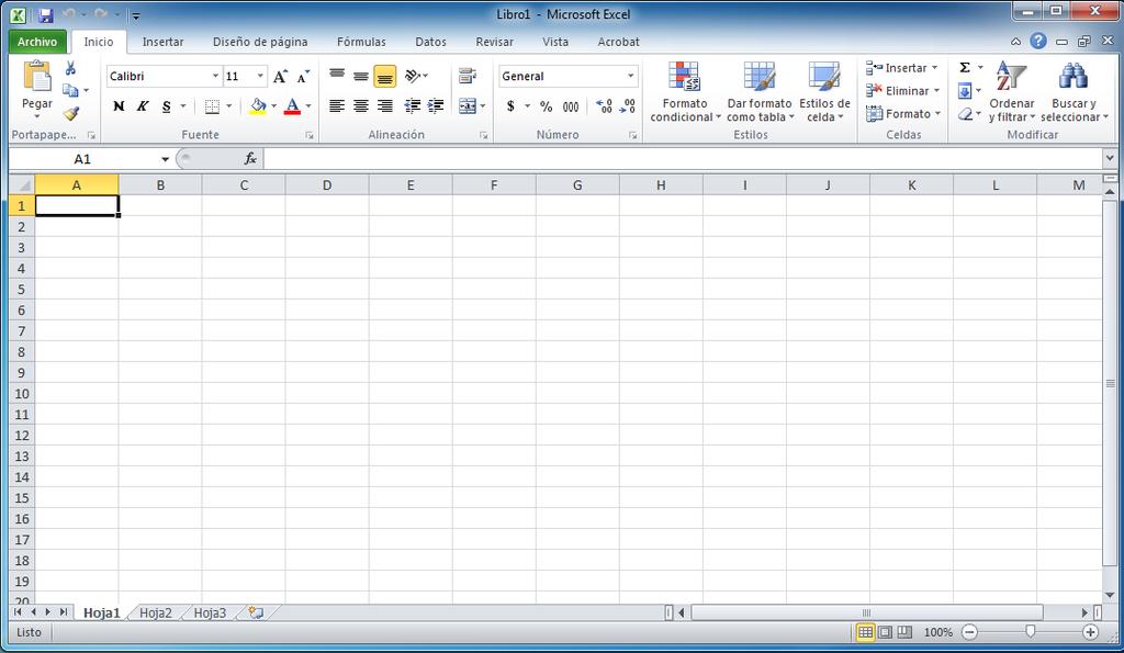 Figura 2: Pantalla inicial Microsoft Excel.