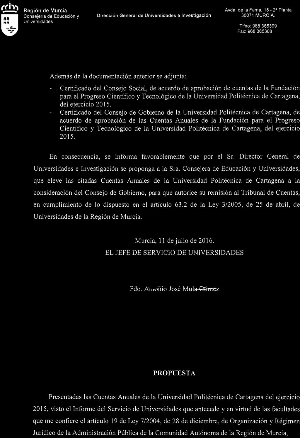 (lh, - Región I de Murcia Consejería de Educación y Dírección General de e Investigación Avda. de la Fama, 15-2" Planta 30071 MURCIA.