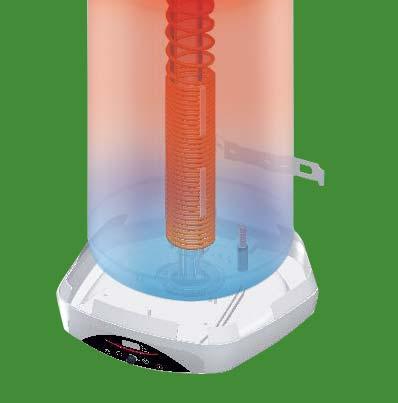 3 - En el condensador el gas refrigerante cede su calor al agua contenida en el tanque. Este proceso de intercambio de calor hace que el refrigerante pase al estado líquido condensando.