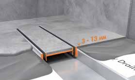 Suelos de vinilo Aspecto de cemento: resina de poliuretano de dos componentes Tecnología de espátula Espesor de la baldosa 3-13 mm Juego de canales de ducha de libre elección: 1 Cierre hidráulico
