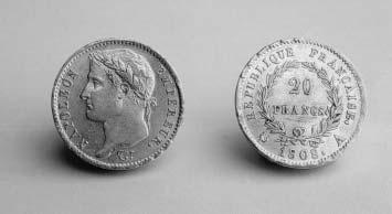 NUEVAS INCORPORACIONES AL MONETARIO DEL MUSEO DE NAVARRA 1.- Carlos IV, 1796. M coronada, M.F. (347). 14 6 x 0 8 mm.; 1 8 g. Napoleón (1799-1814) Doce (12) monedas de oro, de 20 francos: 1.