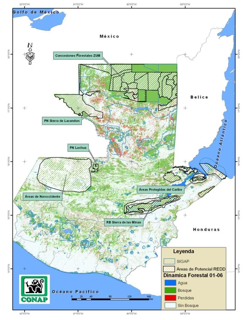 Áreas Potenciales para REDD+ en Guatemala 1. Reserva de Biosfera Sierra de las Minas (102,000 ha) 2.