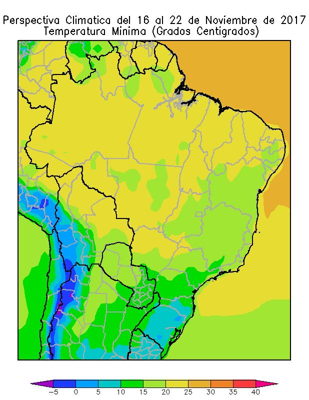 . El norte y el centro-oeste del área agrícola brasileña permanecerán dentro del dominio de los vientos del trópico, experimentando temperaturas mínimas superiores a 20 C.