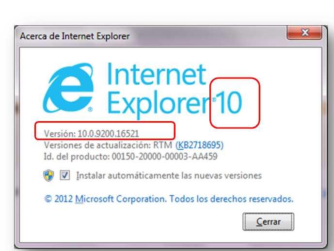 (Imagen 1) (al hacer clic en cierre de lote no avanza) Imagen 1 Deberá verificar que versión de Internet Explorer