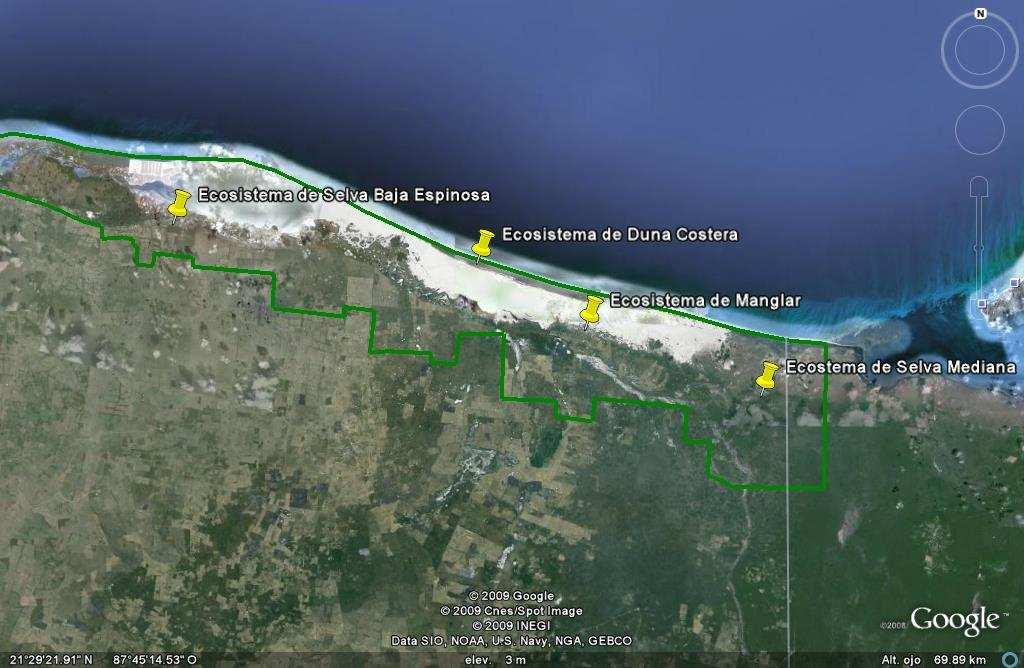 Figura 1. Mapa de acceso y red caminera de la Reserva de la Biosfera Ría Lagartos Levantamiento de la información.