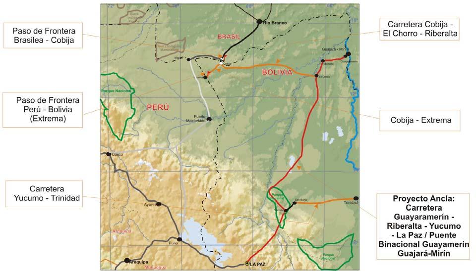 Mapa Nº 56 Eje Perú-Brasil-Bolivia Grupo 2 El detalle de las inversiones asociadas se presenta en el siguiente cuadro: Cuadro Nº 126 Eje Perú-Brasil-Bolivia Grupo 2: Inversiones asociadas Eje