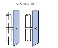 Distancias de soportes: Según la norma, los soportes o abrazaderas deberán colocarse en tramos verticales o en bajantes uno por nivel o cada 1.50metros y cada 1.50 metros en tramos horizontales.