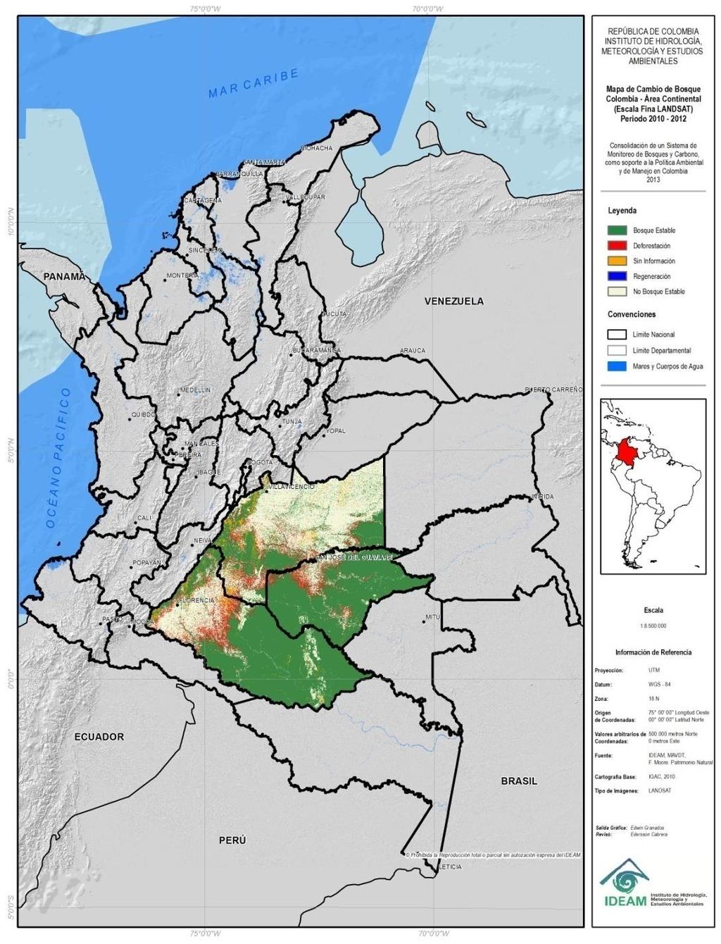 Superficie Deforestada Departamentos Años 2011-2012 Departamento % Área Deforestación anual 2011-2012 Deforestación anual 2005-2010 Caquetá 57.522 19 28.761 35.708 Meta 45.620 15 22.810 28.