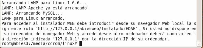Figura 13 - Instrucciones de acceso al instalador WEB Para acceder al instalador WEB debe introducir desde su navegador web local la siguiente ruta http://127.0.0.1:80/abiesweb/instaladoredae.