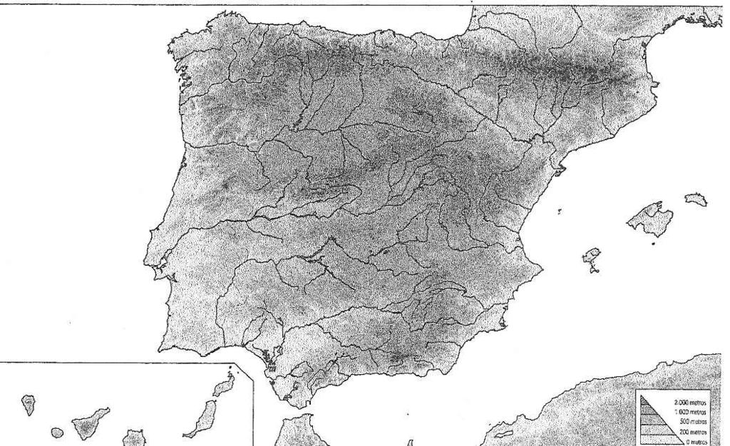2. Señale en este mapa de España lo siguiente: Isla de Menoría Delta del Ebro Desembocadura del Guadalquivir Mar