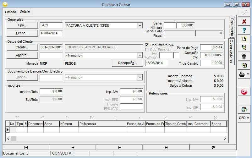 Cuentas por Cobrar se selecciona la Factura a Cliente y se le da clic en la pestaña de Detalle. 55.