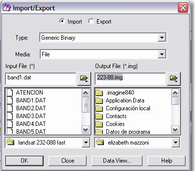 En ventana elijo: Import Type: Generic Binary Media: File Atencion Band1.