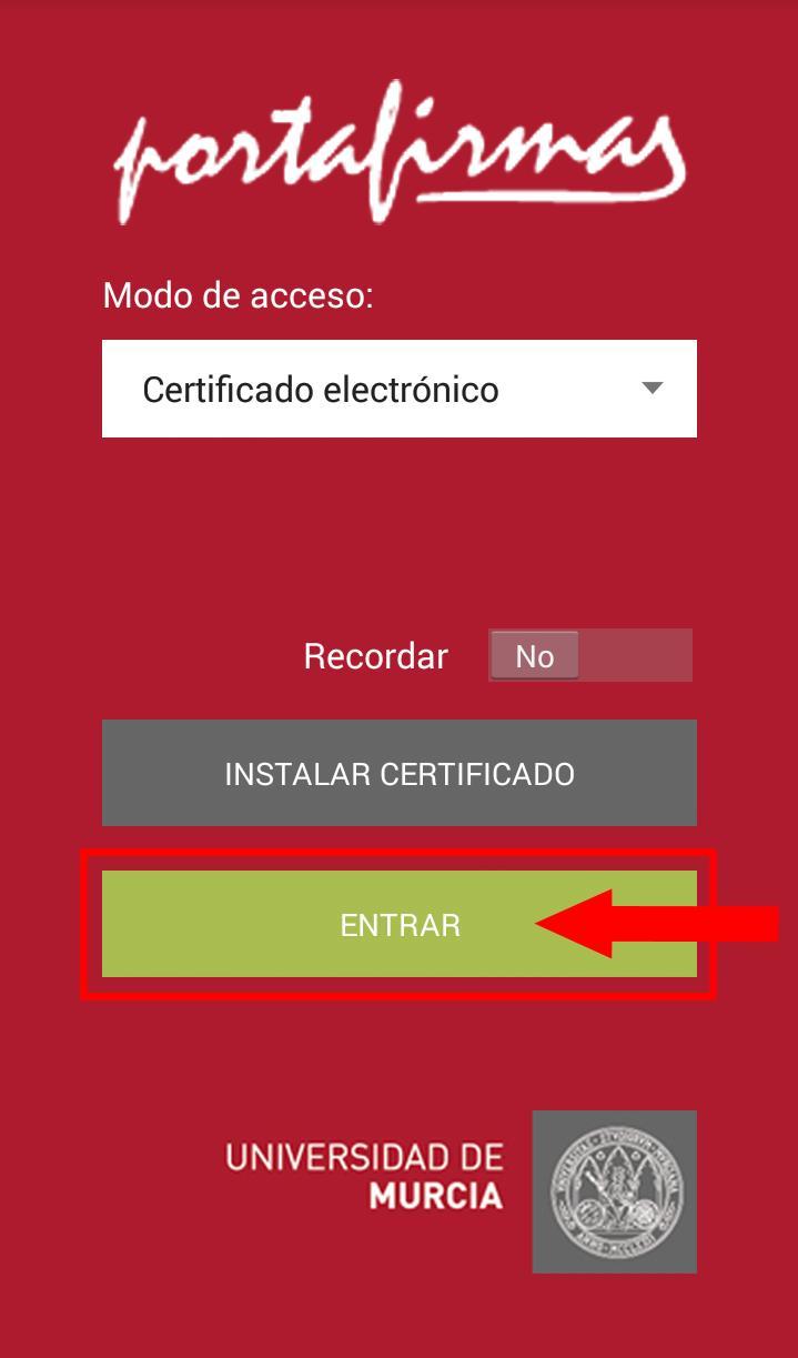 La Ilustración 7 muestra un ejemplo de acceso mediante certificado electrónico. Ilustración 7. Acceso al sistema mediante certificado electrónico.