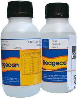 C.E. Disoluciones patrón de conductividad REAGECON (PEDIDO BAJO DEMANDA) Se incluye el certificado en cada botella Valores estándar R-Cskc84 84 µs/cm/25ºc, 1x500 ml.