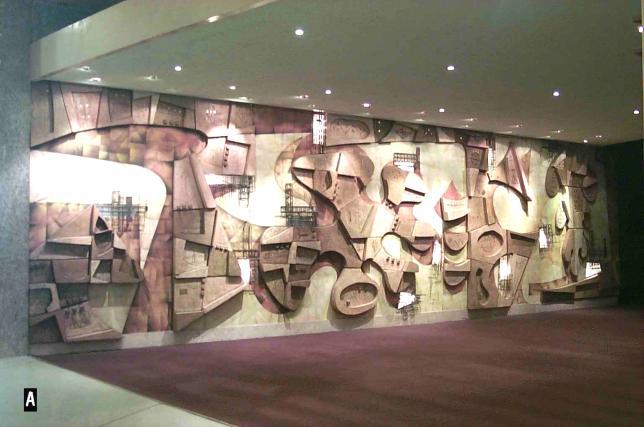 ESCULTOPINTURA. NA: Incorporación de esculturas a relieve policromadas en una composición pictórica mural.