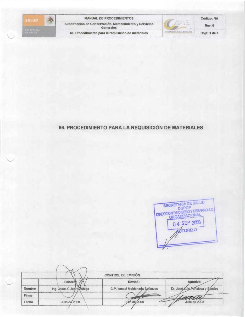66. PROCEDIMIENTO PARA LA REQUISICiÓN DE MATERIALES - PDF Descargar libre