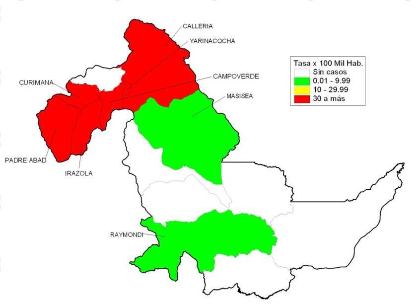 DENGUE: Departamento Ucayali 2013* Curva de casos de Dengue en Ucayali 2010 2013* Mapa de