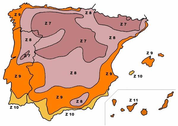 Mapa de zonas de rusticidad Algunas de las especies cubanas cultivadas actualmente en los jardines de España (peninsular e insular), con indicación de las zonas de rusticidad donde se cultivan GÉNERO