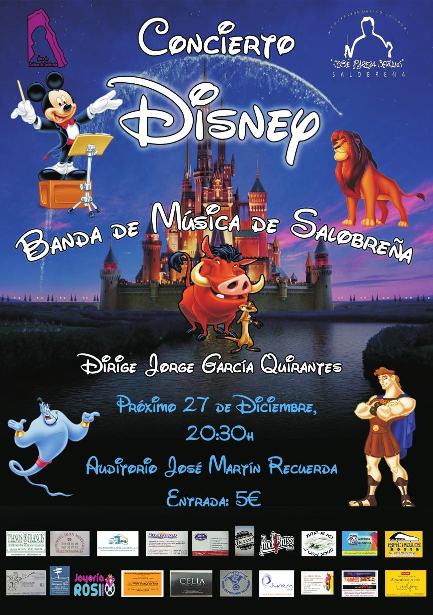 MIÉRCOLES, DÍA 27: CONCIERTO DE NAVIDAD DE LA BANDA DE MÚSICA DE SALOBREÑA Con un repertorio repleto de canciones de películas de dibujos animados Disney, arreglos impresionantes que no debes