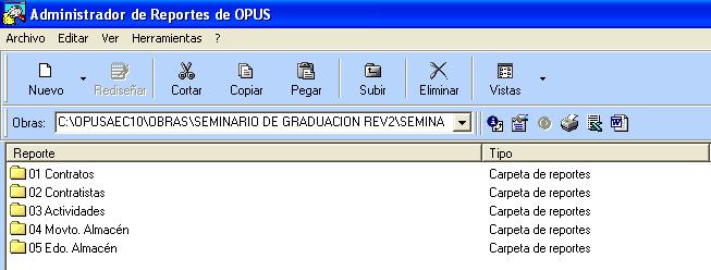 reportes avance en el software Opus