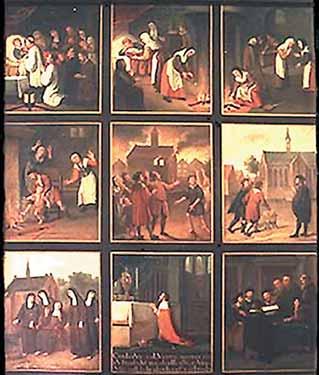 Pintura antigua que representa una procesión solemne en honor al Milagro Ysbrand Dommer recibe la Comunión Primera Capilla de las Beguinas, 1397 E l 12 de marzo de 1345, pocos