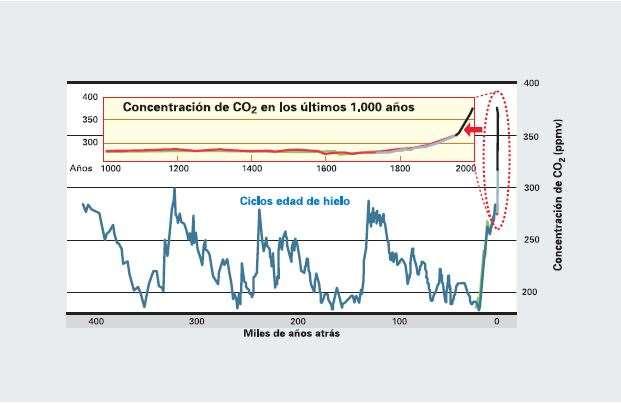 Concentración de CO 2 (ppm) en la atmósfera