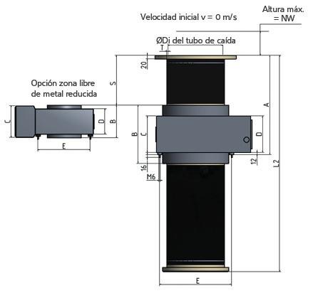 Modelo con refrigeración por aire o protección o mayor sección de tubería con zona reducida libre de metal para Vistus -TCU-FL metales de 17,2 21,6 26,9 34,1 -FL 10 15 20 25 NW 100 150 200 250 Di PP