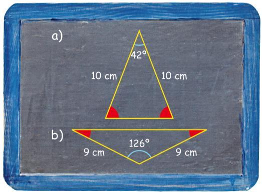 a) 180 (90 20) 70 o b) 180 (90 35) 55 o c) 90 : 2 45 o a) Es un triángulo isósceles, con lo
