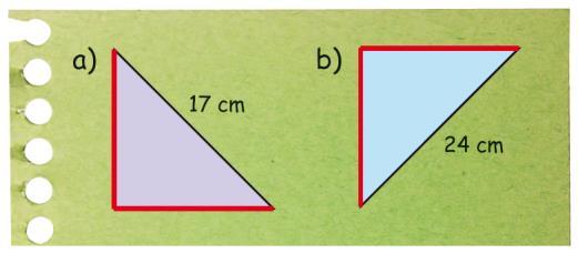 3,24 Corresponden a un triángulo rectángulo porque cumplen el  c) a 5 b 4,25 c 2,45 a 2 b 2 c 2 25 18,0625 6,0025 No corresponden a un triángulo