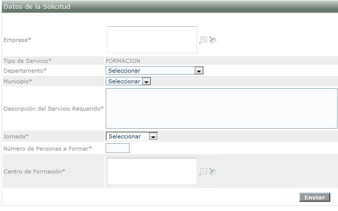 2.2. El sistema muestra un formulario para realizar la solicitud. Ingrese los datos requeridos para realizar la solicitud y seleccione el botón enviar.