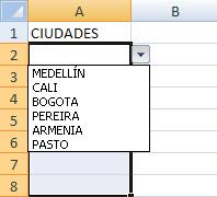 NOTA: En cada celda del rango seleccionado, aparecerá una lista desplegable donde sólo se puede elegir una opción, como lo muestra la figura: 1.