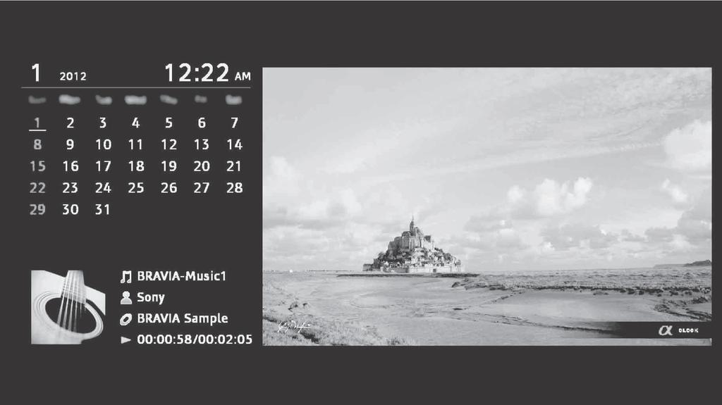 Utilizzo del televisore in Photo Frame La modalità Photo Frame consente di guardare foto e ascoltare musica e visualizzare l orologio e il calendario nello stesso momento.