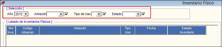 Almacenes: Permite seleccionar un almacén activando la barra de despliegue, se mostrarán los Almacenes asignados al perfil del Usuario en
